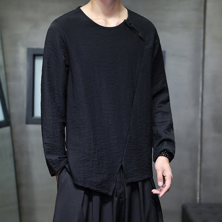 Chemises pour hommes en coton à manches longues et col rond Buddha Stones de couleur unie - image 25