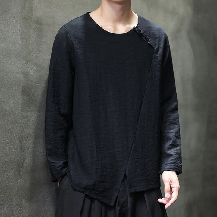 Chemises pour hommes en coton à manches longues et col rond Buddha Stones de couleur unie - image 31