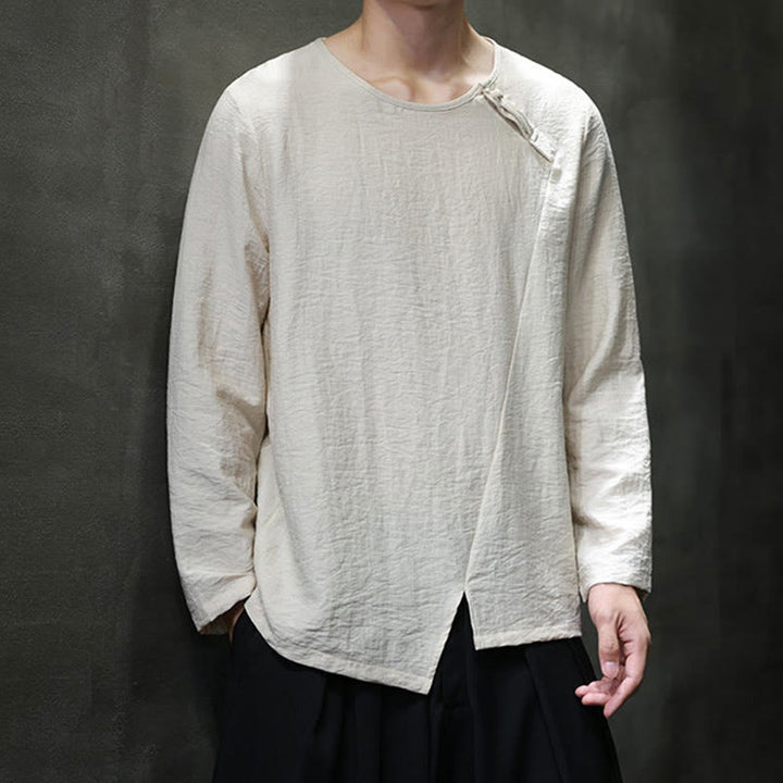 Chemises pour hommes en coton à manches longues et col rond Buddha Stones de couleur unie - image 21