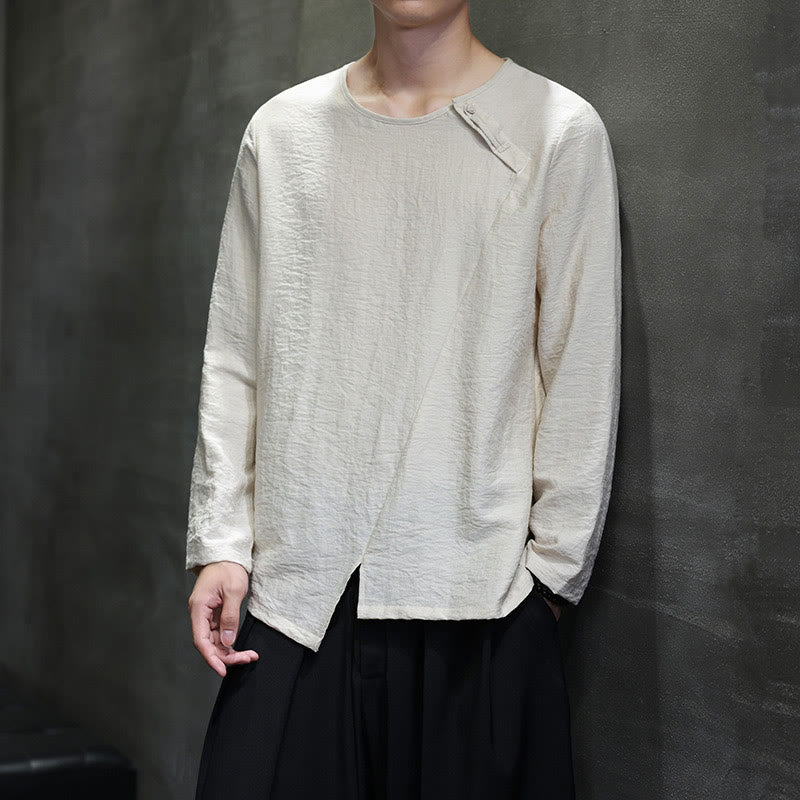 Chemises pour hommes en coton à manches longues et col rond Buddha Stones de couleur unie - image 22