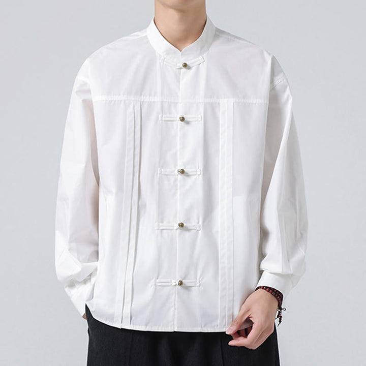 Chemises pour hommes en élasthanne à col montant et boutons Buddha Stones - Blanc - US/UK/AU46，EU56 (5XL) - image 12