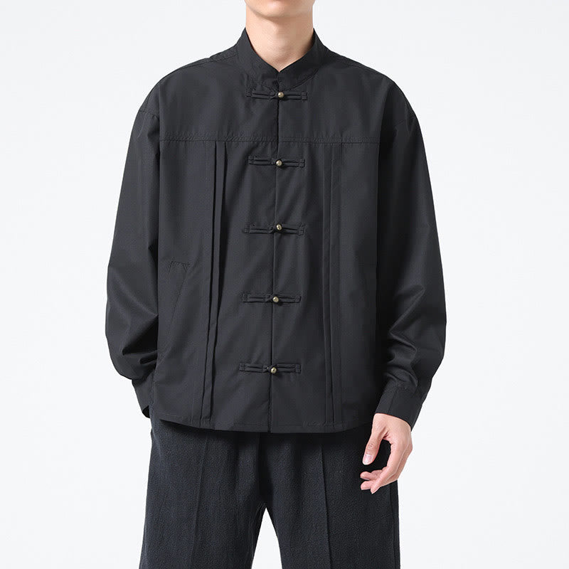 Chemises pour hommes en élasthanne à col montant et boutons Buddha Stones - Noir - US/UK/AU46，EU56 (5XL) - image 1