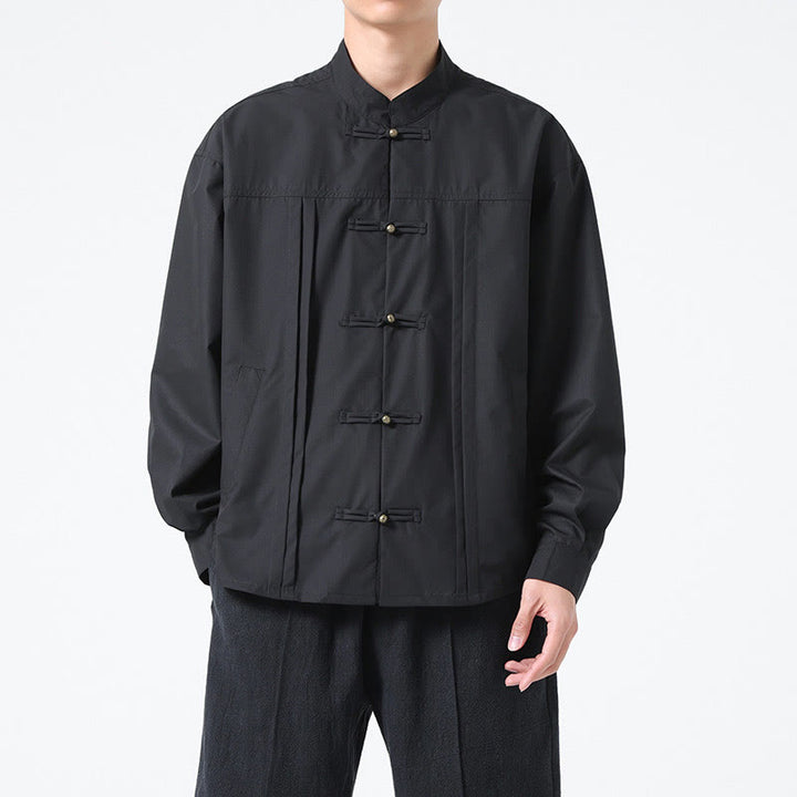Chemises pour hommes en élasthanne à col montant et boutons Buddha Stones - Noir - US/UK/AU46，EU56 (5XL) - image 1