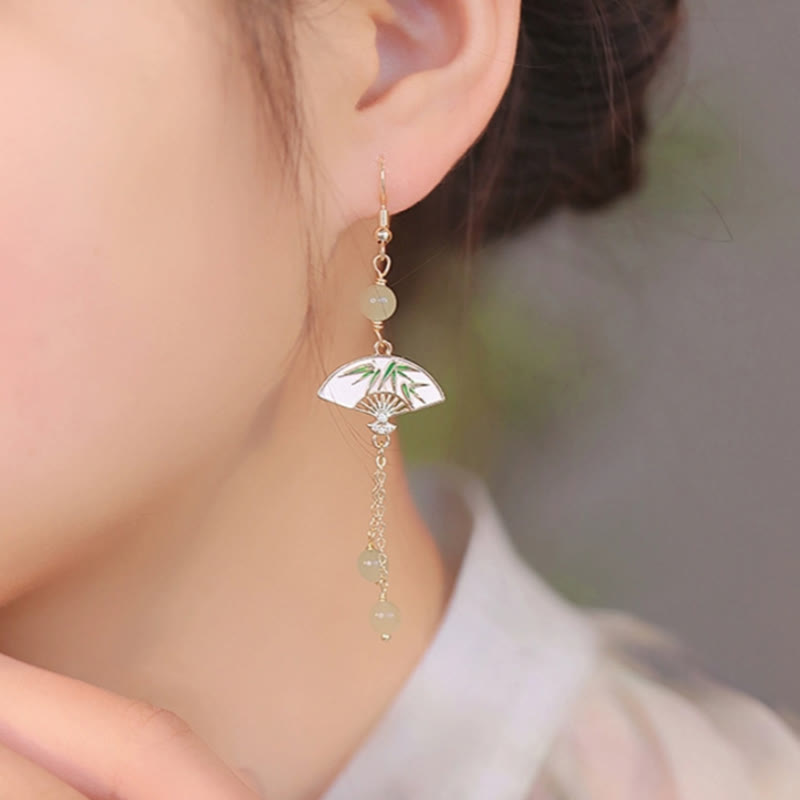 Boucles d'oreilles Buddha Stones en or 14 carats, cuivre, jade, bambou, abondance