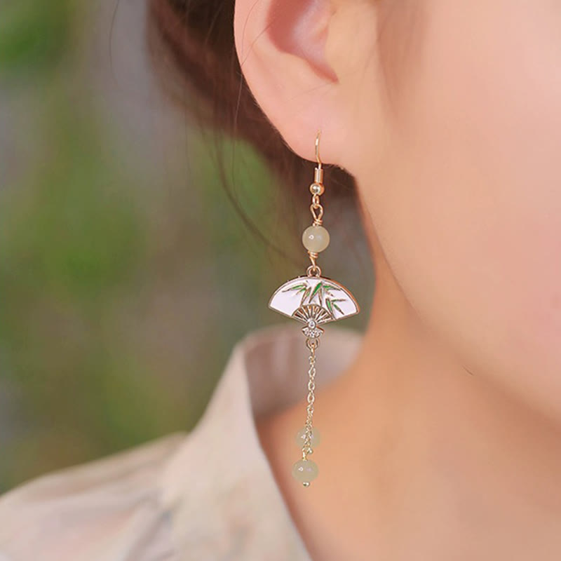 Boucles d'oreilles Buddha Stones en or 14 carats, cuivre, jade, bambou, abondance