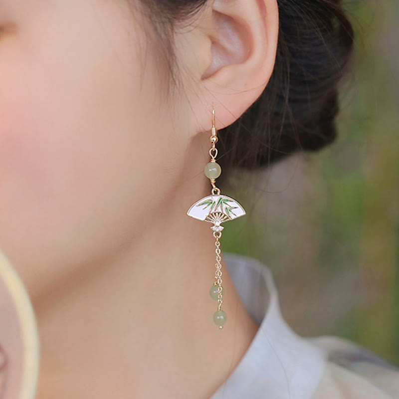 Boucles d'oreilles Buddha Stones en or 14 carats, cuivre, jade, bambou, abondance