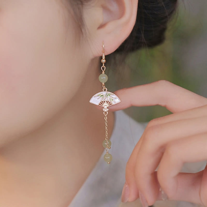 Boucles d'oreilles Buddha Stones en or 14 carats, cuivre, jade, bambou, abondance