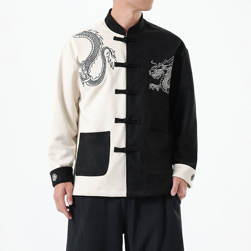 Veste en coton décontractée à boutons de grenouille pour homme avec broderie de dragon et Buddha Stones - image 3