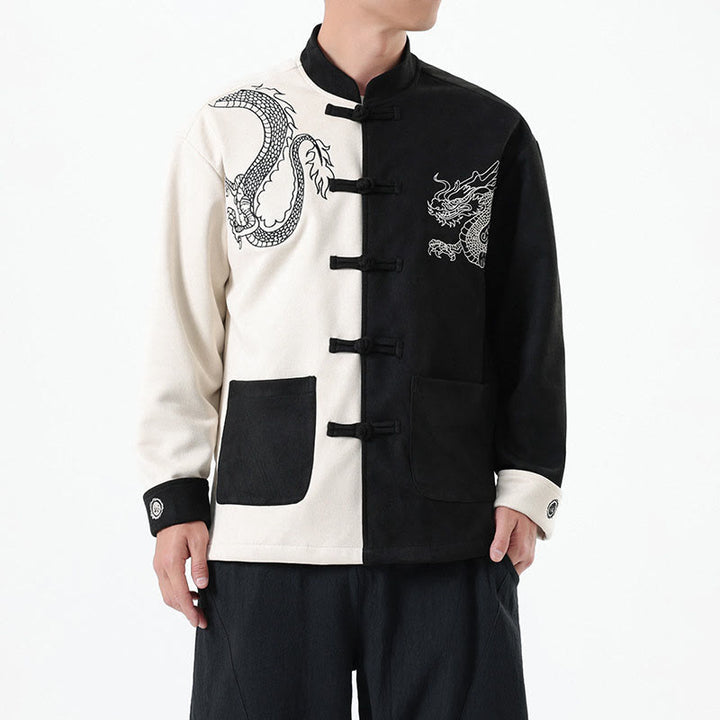 Veste en coton décontractée à boutons de grenouille pour homme avec broderie de dragon et Buddha Stones - image 3