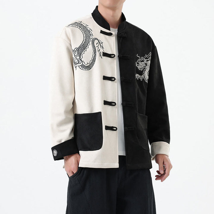 Veste en coton décontractée à boutons de grenouille pour homme avec broderie de dragon et Buddha Stones - image 7