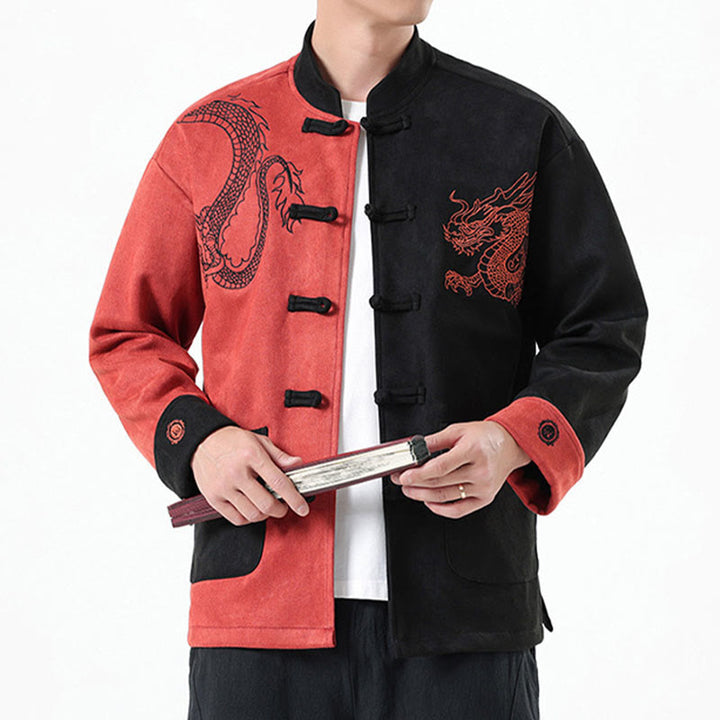 Veste en coton décontractée à boutons de grenouille pour homme avec broderie de dragon et Buddha Stones - image 35