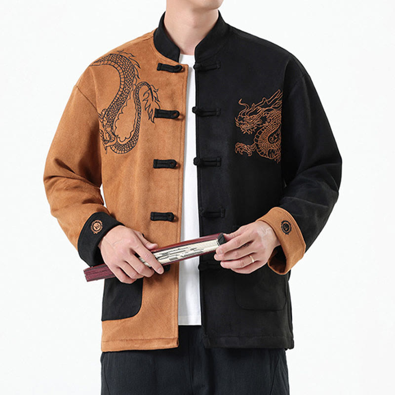 Veste en coton décontractée à boutons de grenouille pour homme avec broderie de dragon et Buddha Stones - image 28