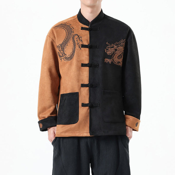 Veste en coton décontractée à boutons de grenouille pour homme avec broderie de dragon et Buddha Stones - image 27