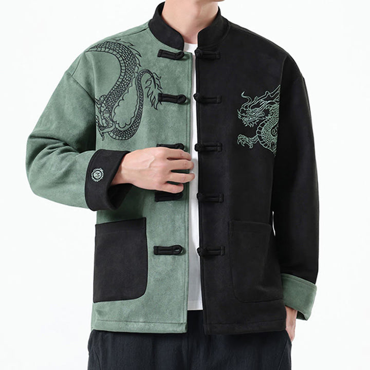 Veste en coton décontractée à boutons de grenouille pour homme avec broderie de dragon et Buddha Stones - image 14