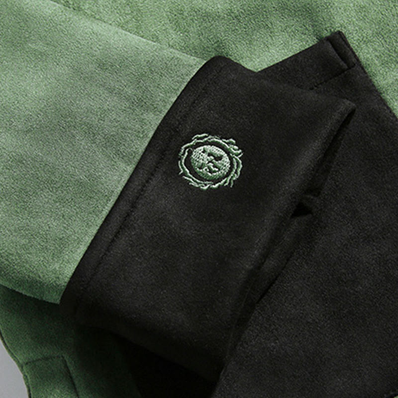 Veste en coton décontractée à boutons de grenouille pour homme avec broderie de dragon et Buddha Stones