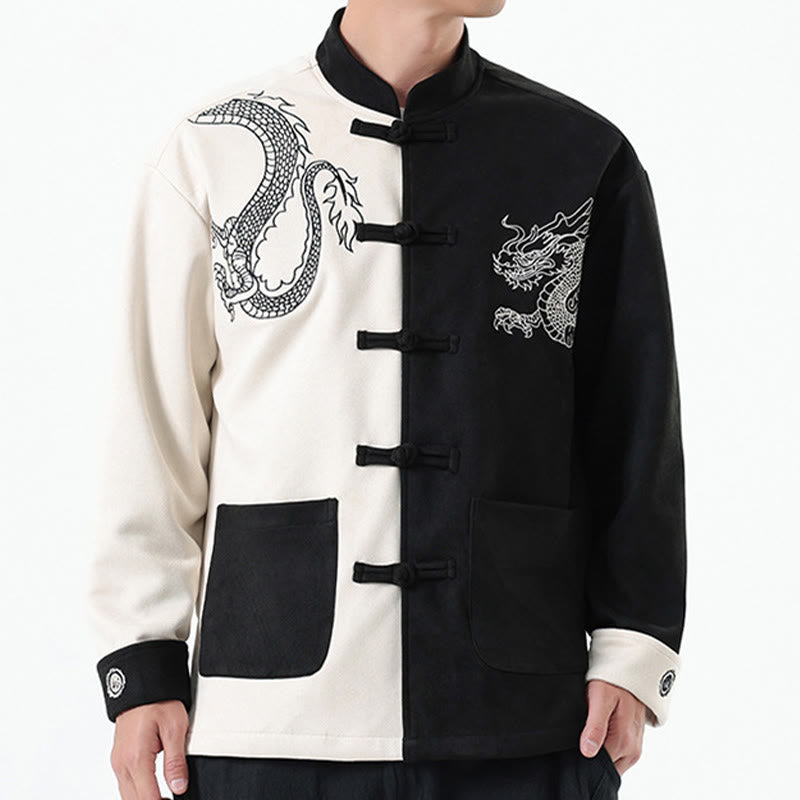 Veste en coton décontractée à boutons de grenouille pour homme avec broderie de dragon et Buddha Stones - image 11