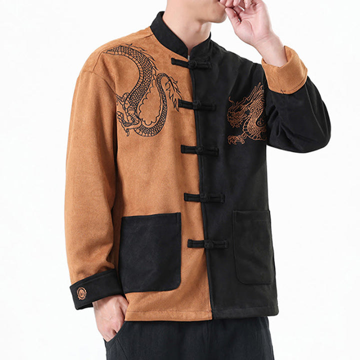 Veste en coton décontractée à boutons de grenouille pour homme avec broderie de dragon et Buddha Stones - image 31