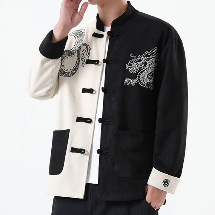 Veste en coton décontractée à boutons de grenouille pour homme avec broderie de dragon et Buddha Stones - image 9
