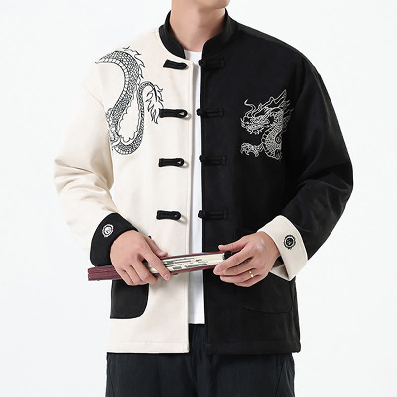 Veste en coton décontractée à boutons de grenouille pour homme avec broderie de dragon et Buddha Stones - image 2