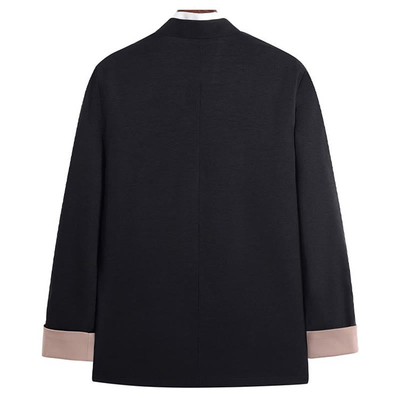 Veste en polyester pour homme avec broderie de dragon et Buddha Stones , bouton de grenouille, vêtements avec poches