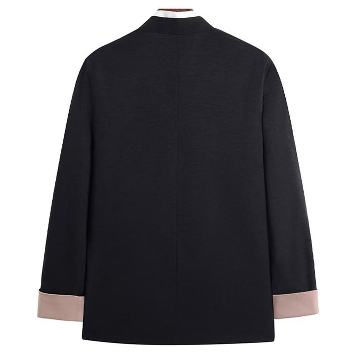Veste en polyester pour homme avec broderie de dragon et Buddha Stones , bouton de grenouille, vêtements avec poches