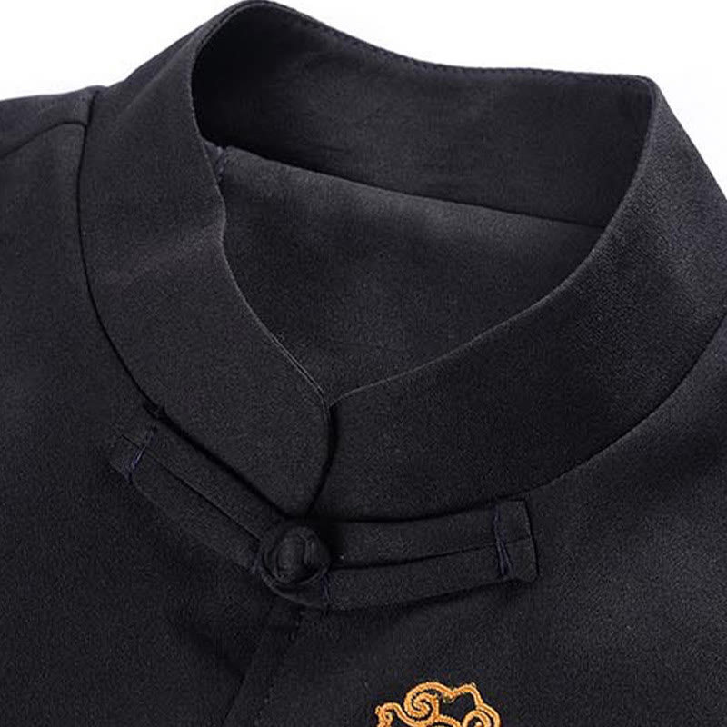 Veste en polyester pour homme avec broderie de dragon et Buddha Stones , bouton de grenouille, vêtements avec poches