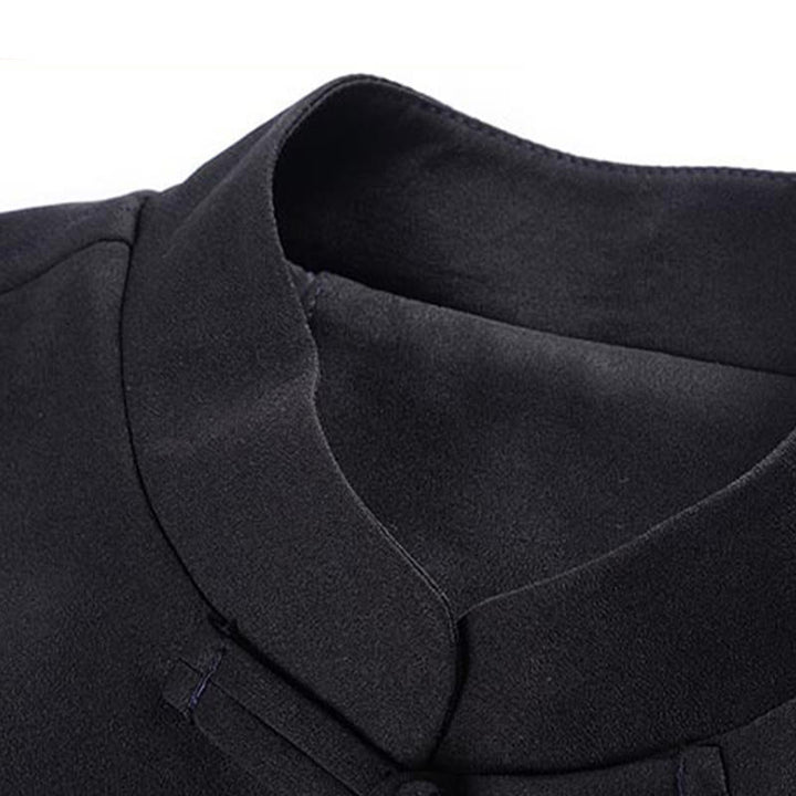 Veste en polyester pour homme avec broderie de dragon et Buddha Stones , bouton de grenouille, vêtements avec poches