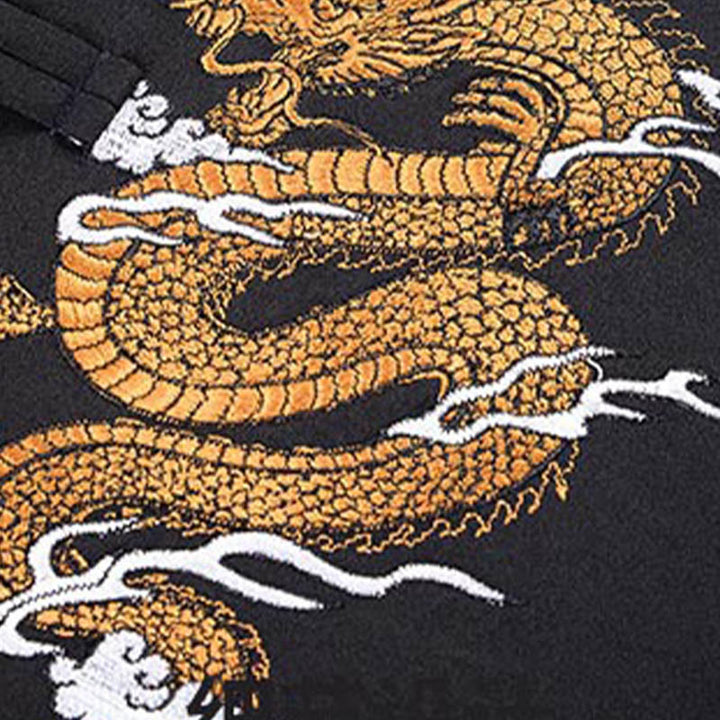 Veste en polyester pour homme avec broderie de dragon et Buddha Stones , bouton de grenouille, vêtements avec poches