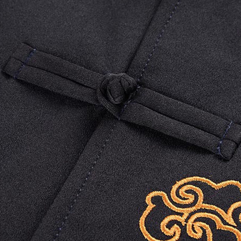 Veste en polyester pour homme avec broderie de dragon et Buddha Stones , bouton de grenouille, vêtements avec poches - image 11