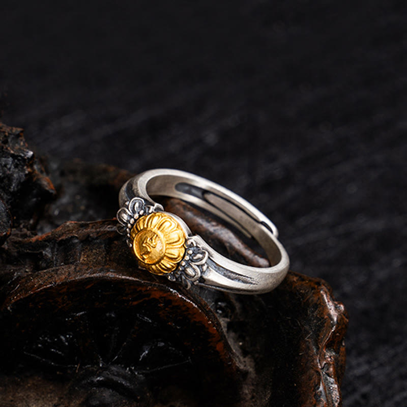 Bague ajustable de protection Bodhisattva Tara en argent sterling 925 plaqué or Buddha Stones - image 1