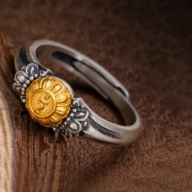 Bague ajustable de protection Bodhisattva Tara en argent sterling 925 plaqué or Buddha Stones - Bodhisattva Tara (Circonférence : 68 mm) - image 0