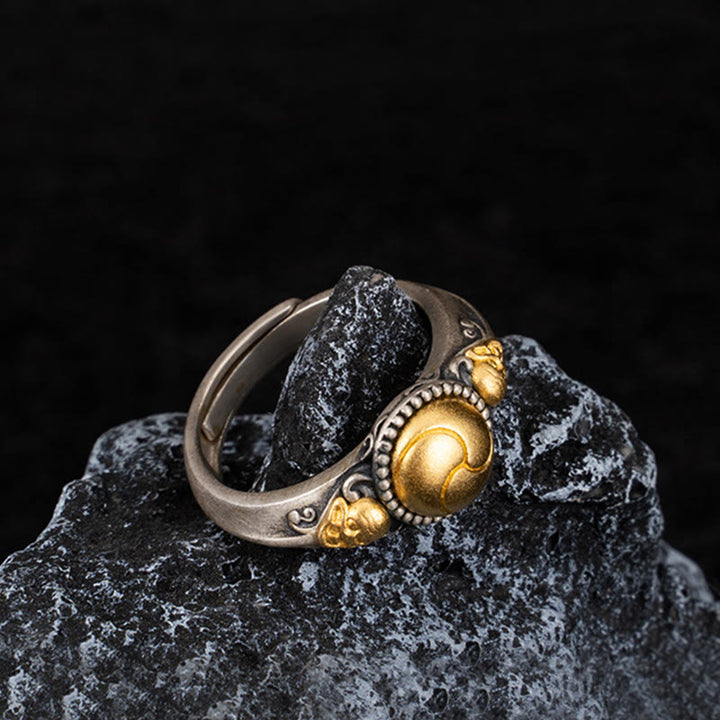 Bague ajustable en argent sterling 925 plaqué or avec Buddha Stones et squelette - Squelette (Circonférence : 70 mm) - image 0