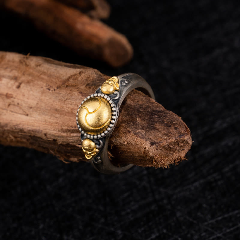 Bague ajustable en argent sterling 925 plaqué or avec Buddha Stones et squelette - image 1
