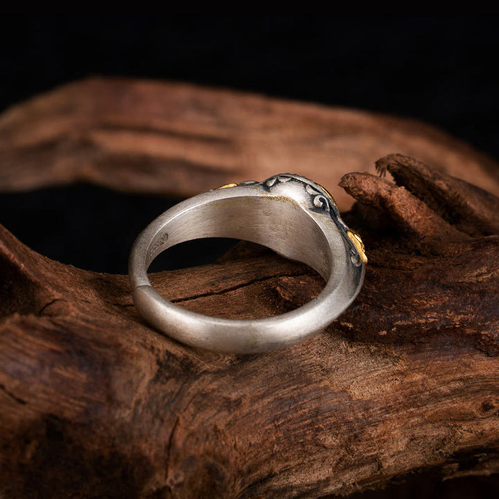 Bague ajustable en argent sterling 925 plaqué or avec Buddha Stones et squelette - image 2