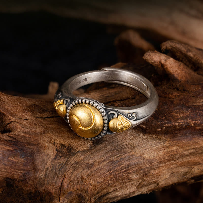 Bague ajustable en argent sterling 925 plaqué or avec Buddha Stones et squelette - image 3