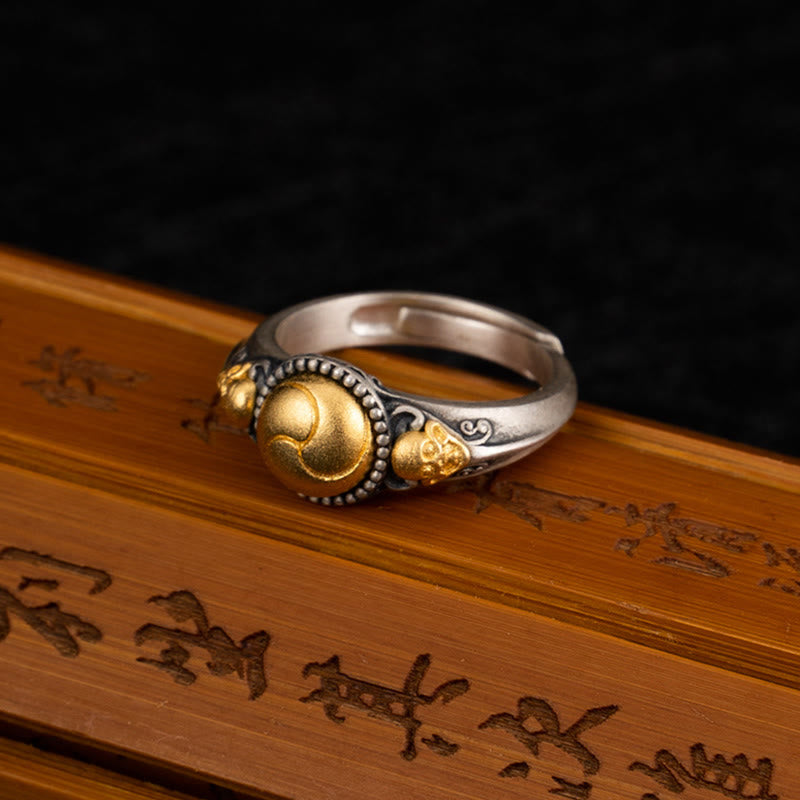 Bague ajustable en argent sterling 925 plaqué or avec Buddha Stones et squelette - image 4