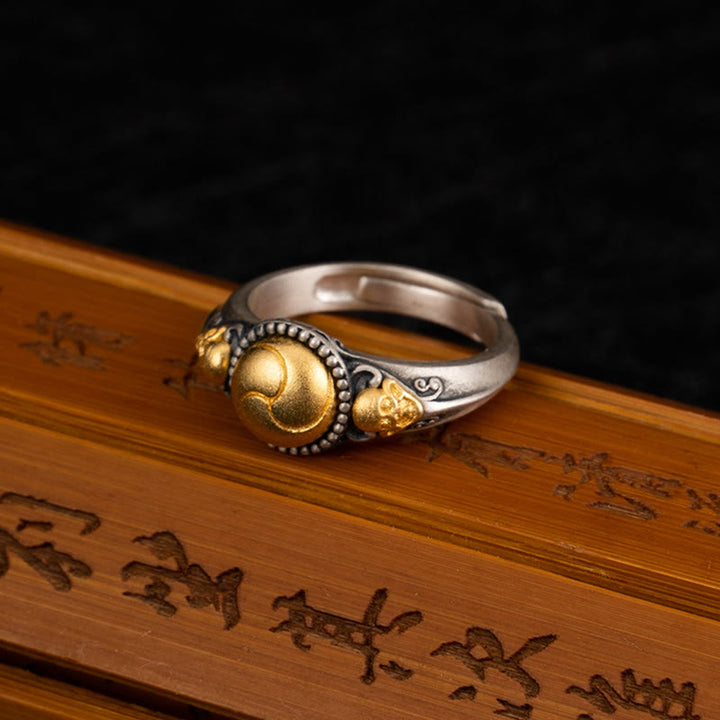 Bague ajustable en argent sterling 925 plaqué or avec Buddha Stones et squelette - image 4