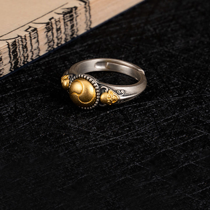 Bague ajustable en argent sterling 925 plaqué or avec Buddha Stones et squelette - image 8