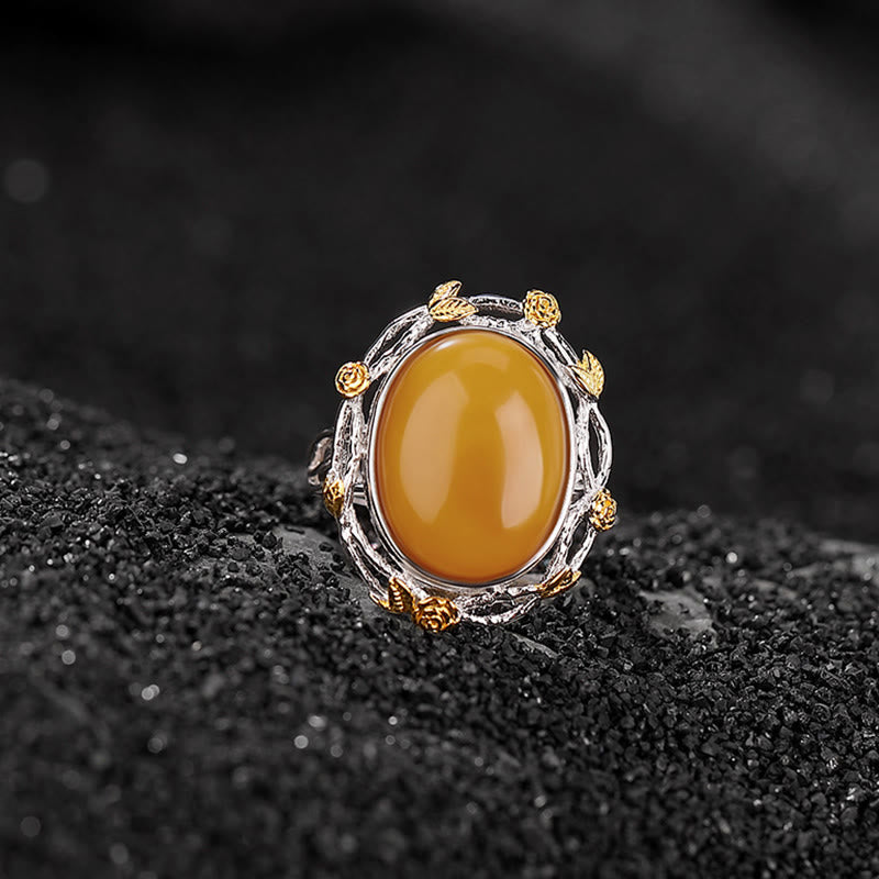 Bague réglable en argent sterling 990 plaqué or et ambre de Buddha Stones - image 2