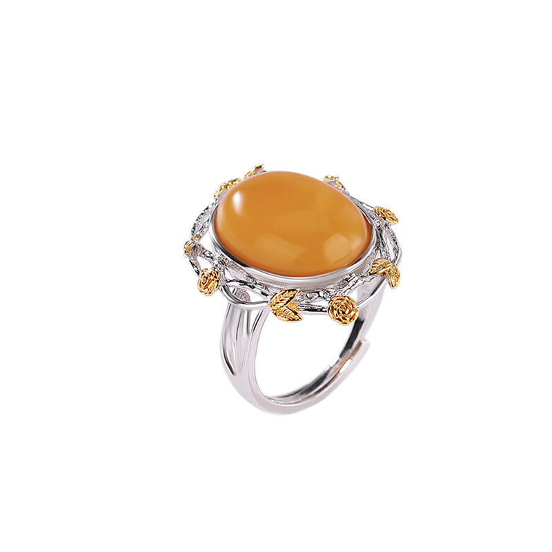 Bague réglable en argent sterling 990 plaqué or et ambre de Buddha Stones - image 4