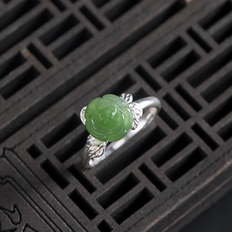 Bague ajustable en argent sterling 925 Buddha Stones et jade vert rose - image 8