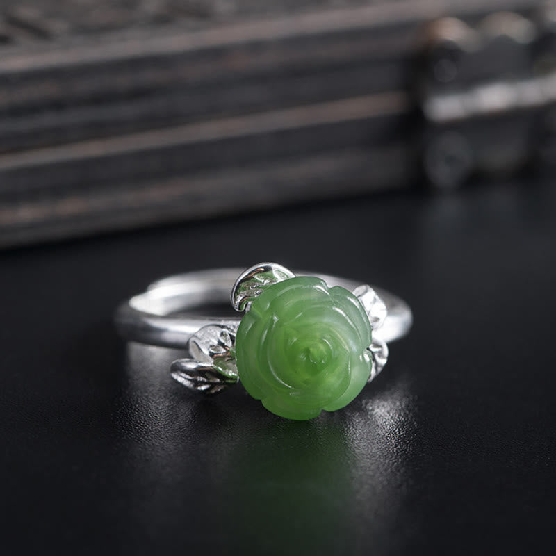 Bague ajustable en argent sterling 925 Buddha Stones et jade vert rose - image 4