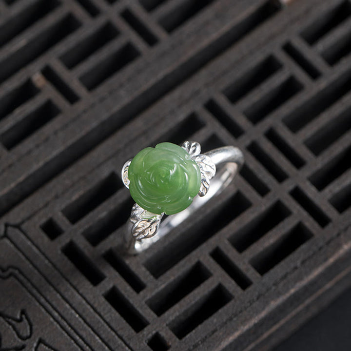 Bague ajustable en argent sterling 925 Buddha Stones et jade vert rose - image 8