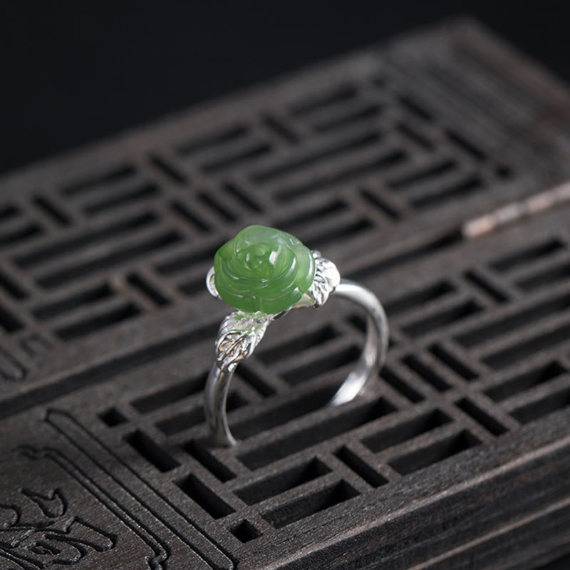 Bague ajustable en argent sterling 925 Buddha Stones et jade vert rose - image 3
