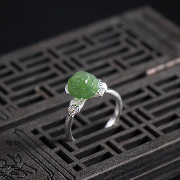 Bague ajustable en argent sterling 925 Buddha Stones et jade vert rose - image 3