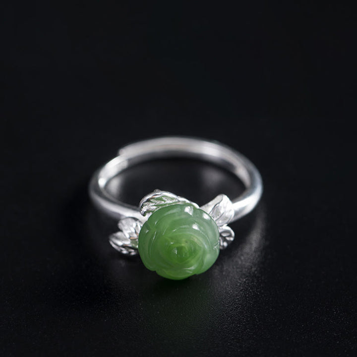 Bague ajustable en argent sterling 925 Buddha Stones et jade vert rose - image 10