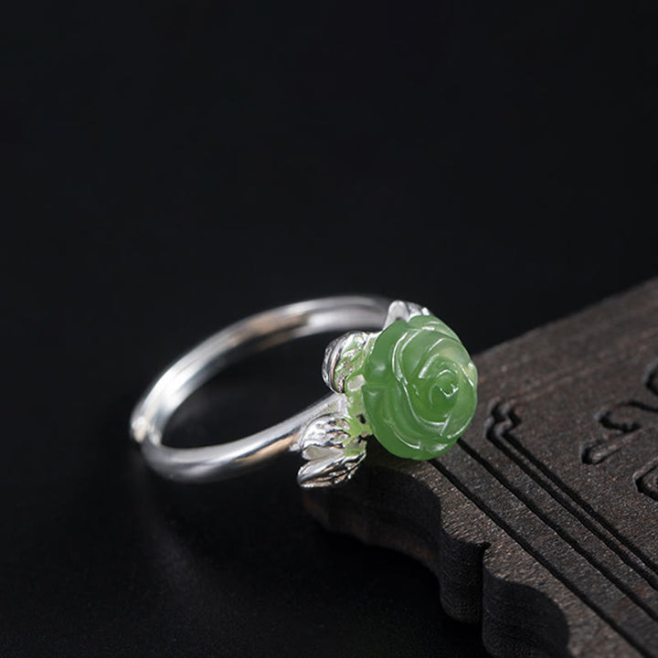Bague ajustable en argent sterling 925 Buddha Stones et jade vert rose - image 9