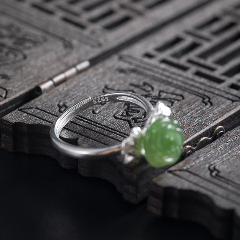 Bague ajustable en argent sterling 925 Buddha Stones et jade vert rose - image 1