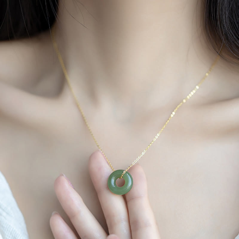 Buddha Stones Collier avec pendentif en boucle de paix en jade Hetian plaqué or en argent sterling 925 - image 9