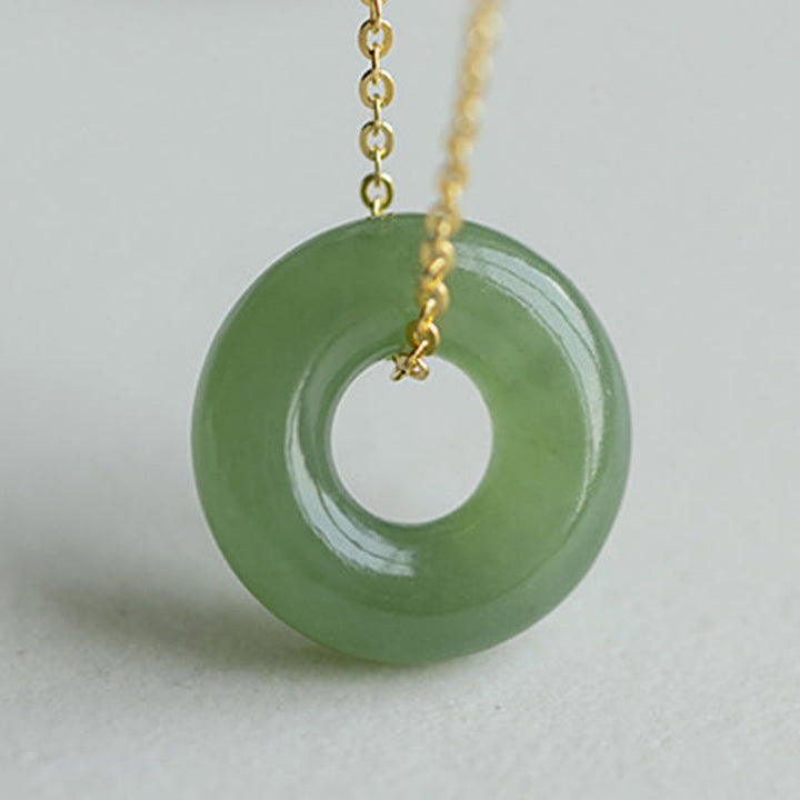 Buddha Stones Collier avec pendentif en boucle de paix en jade Hetian plaqué or en argent sterling 925 - image 3
